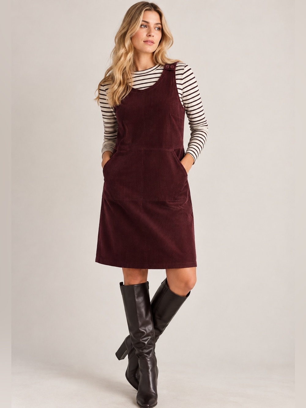 Seasalt Cornwall Salt Weave Pinafore Burgundy Corduroy Dress US 8